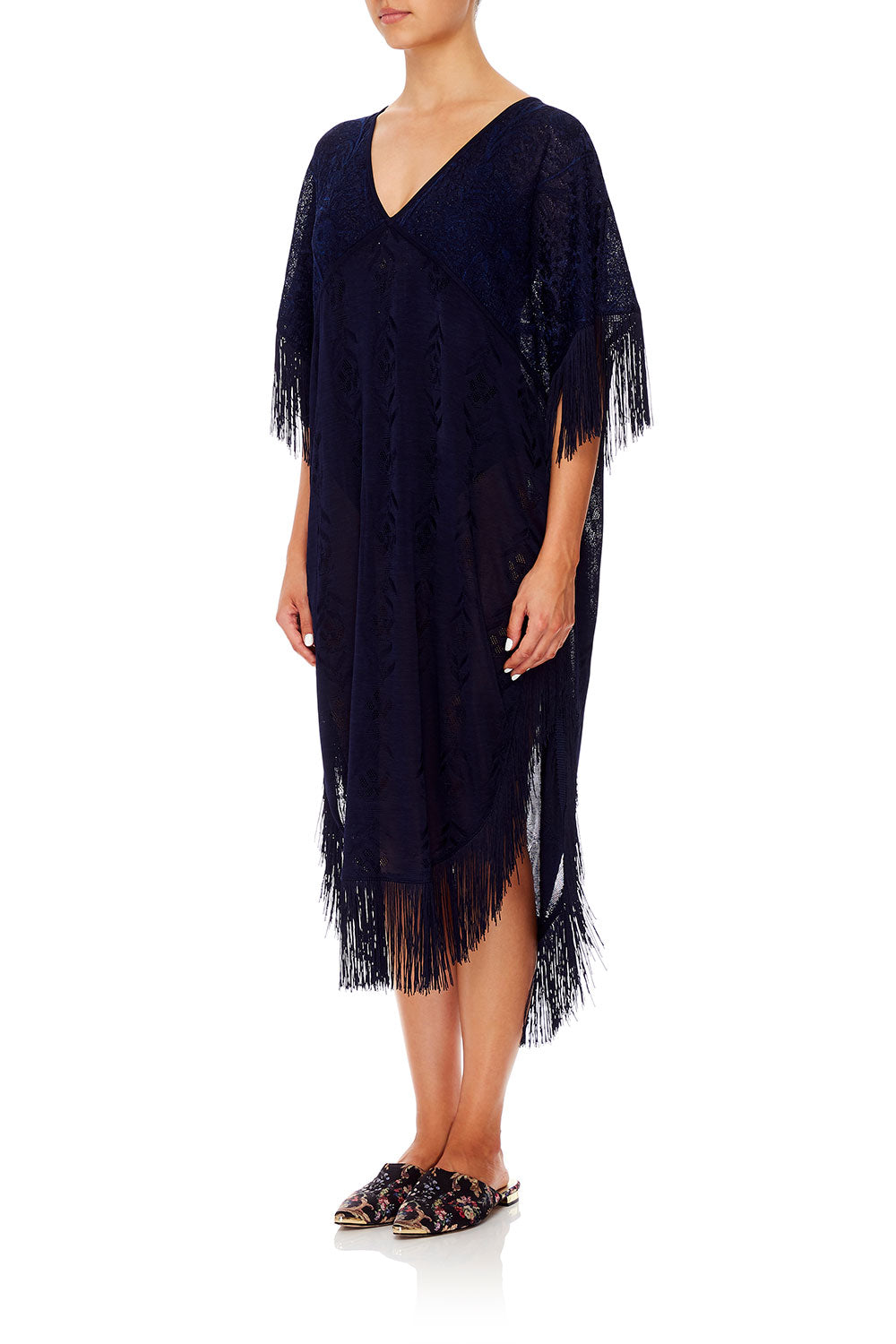 CAMILLA FRINGED KNIT KAFTAN MIDNIGHT MEETING