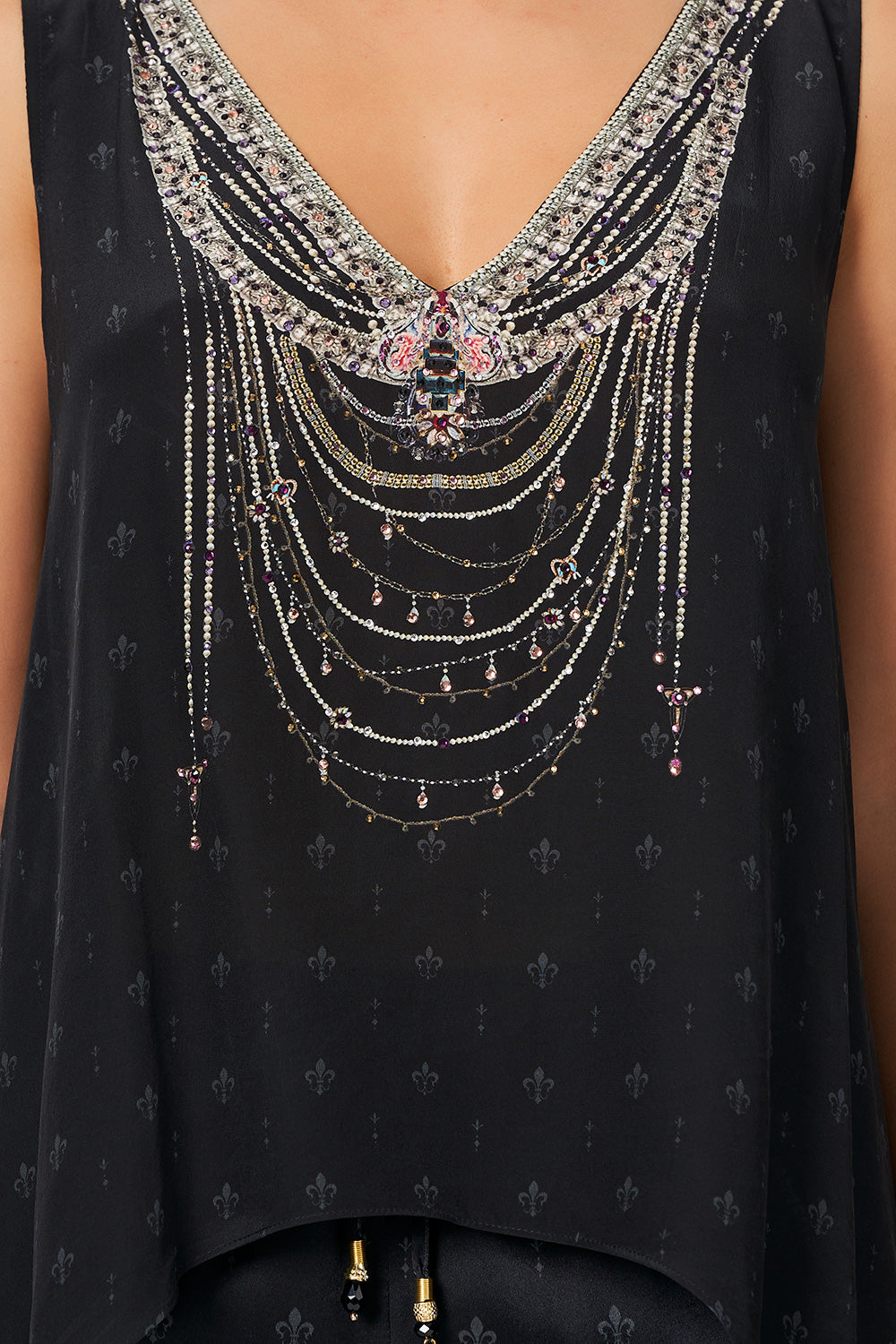 CAMILLA HIGH LOW CROSS BACK TOP BLACK