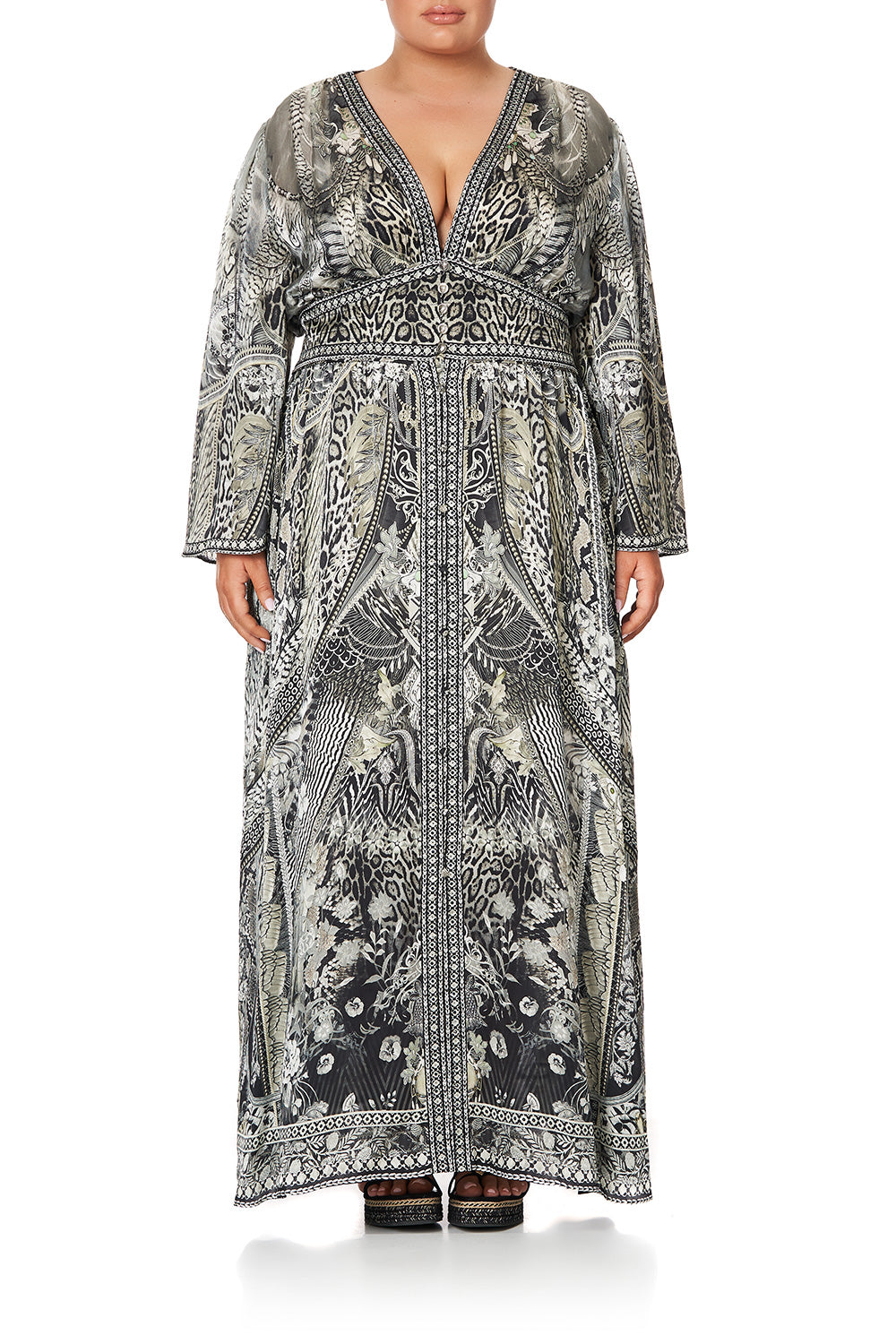 KIMONO SLEEVE DRESS WITH SHIRRING DETAIL ONE TRIBE