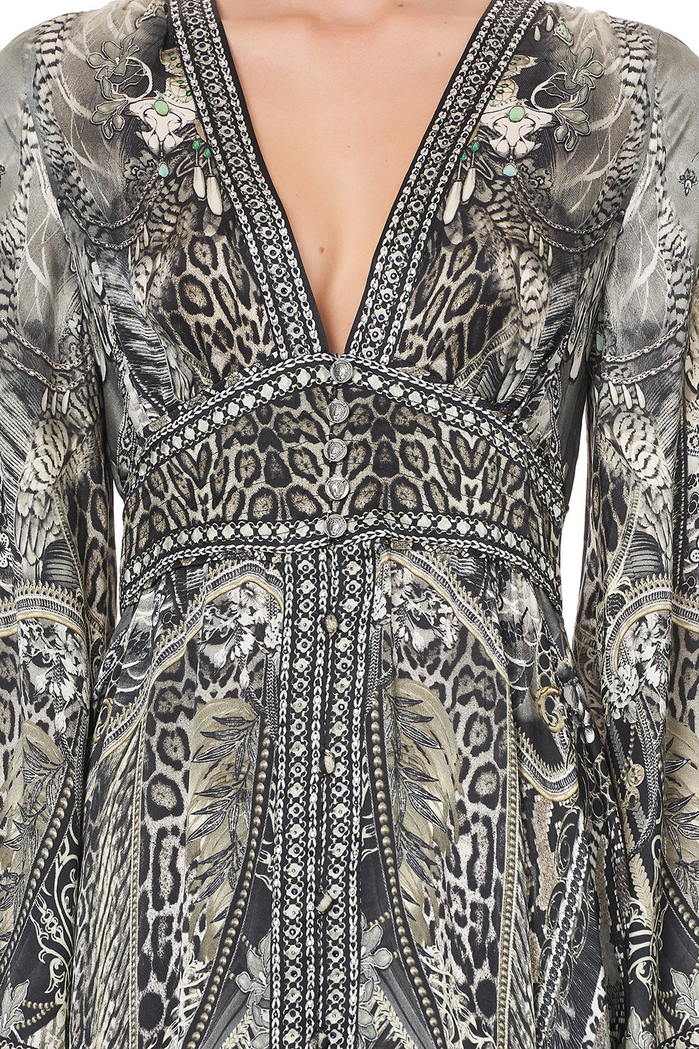 KIMONO SLEEVE DRESS WITH SHIRRING DETAIL ONE TRIBE