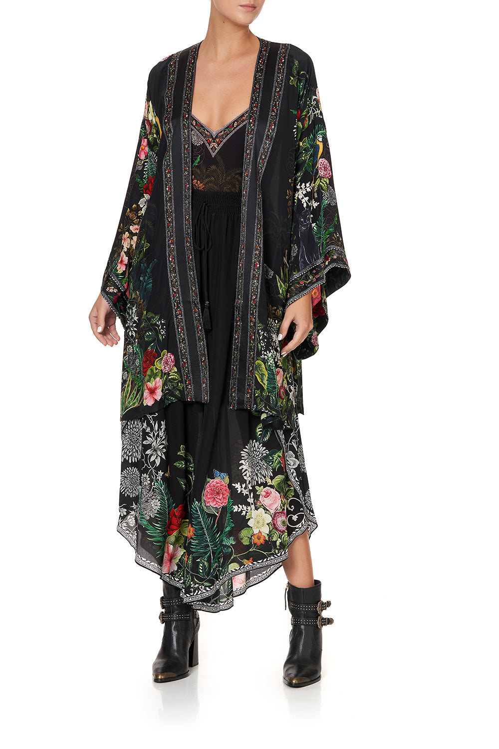 KIMONO WITH TIE BELT RAISED WITH WOLVES