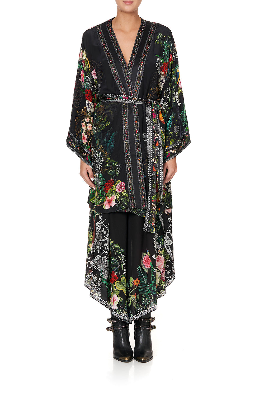 KIMONO WITH TIE BELT RAISED WITH WOLVES