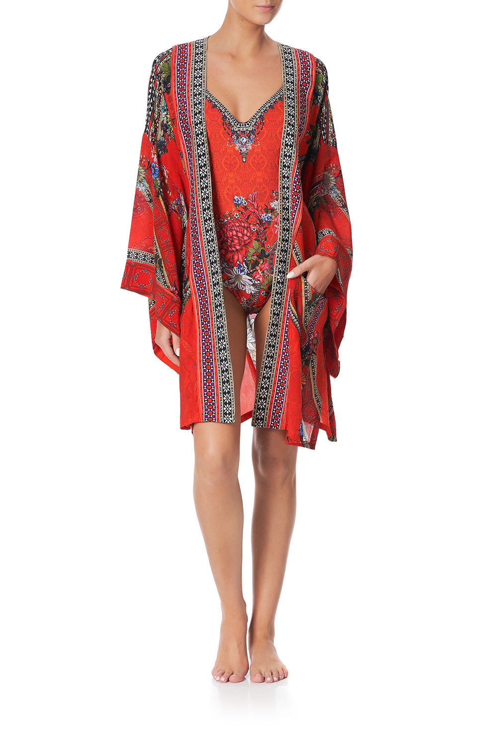 KIMONO WITH TIE BELT WONDERING WARATAH