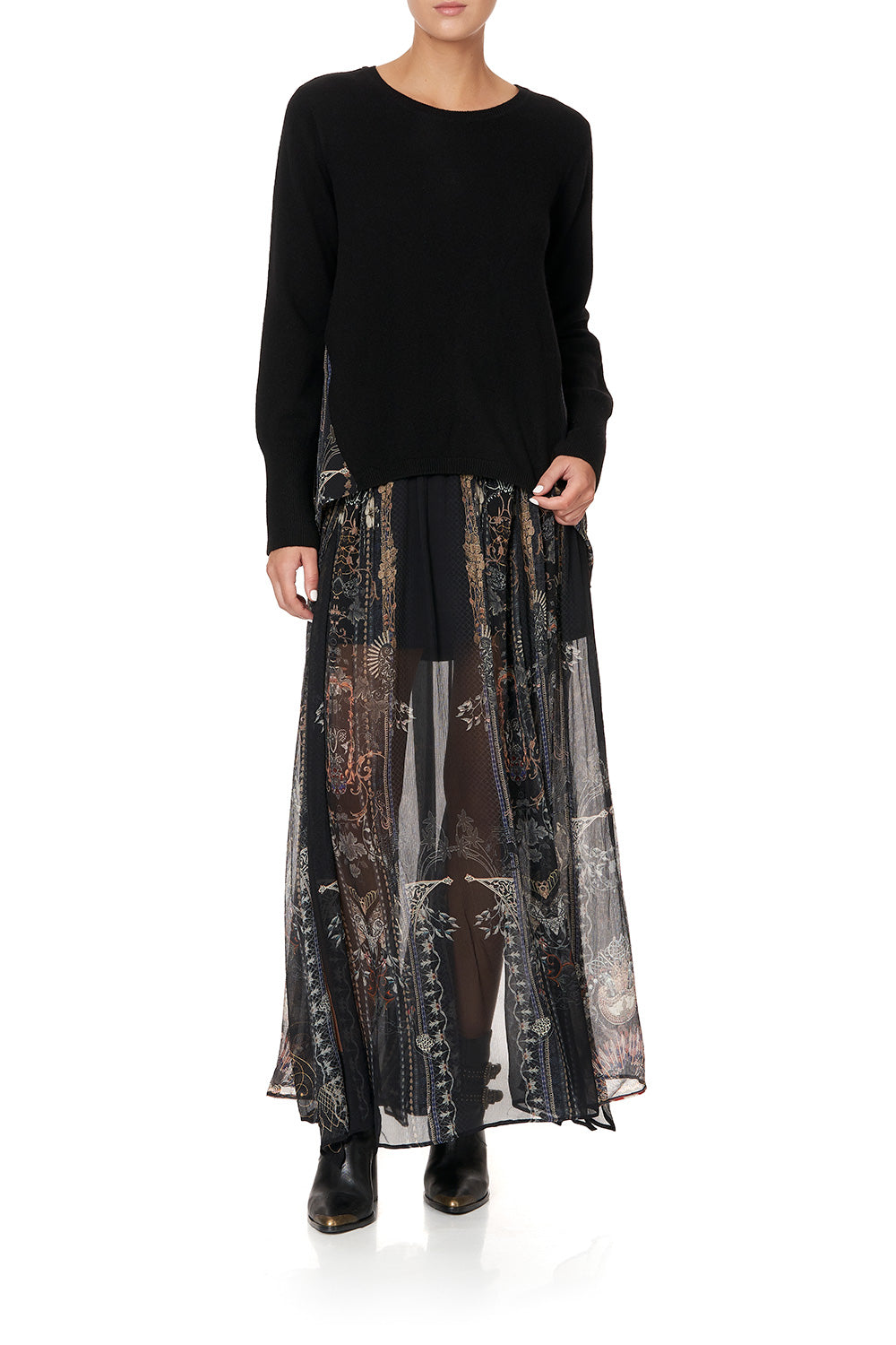 KNIT JUMPER WITH SILK GODET SON OF SEVEN QUEENS