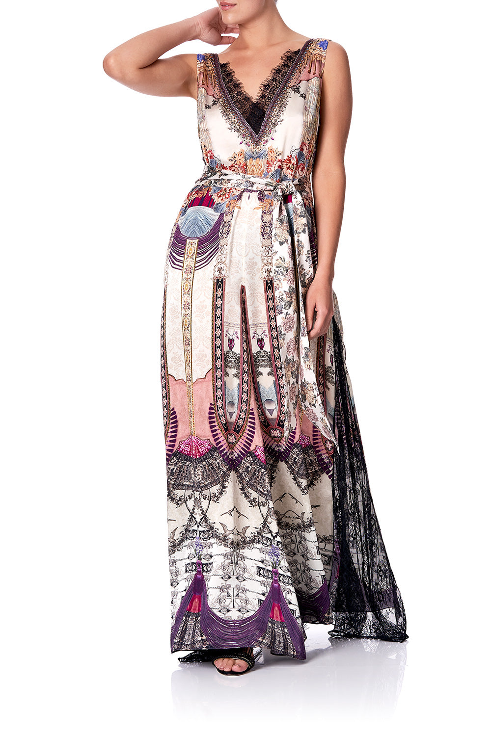 LACE TRIM JUMPSUIT WITH GODET VIOLET CITY