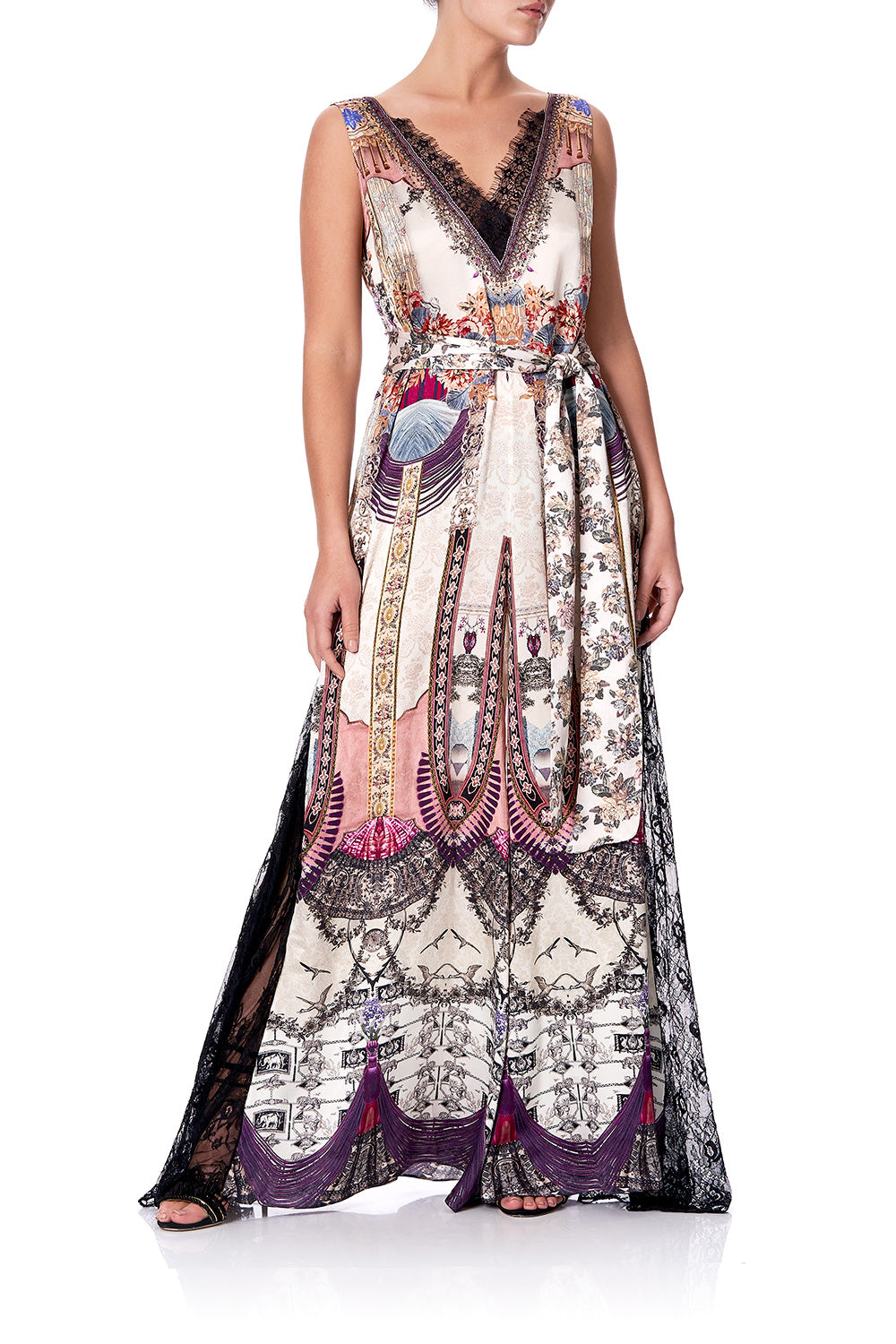 LACE TRIM JUMPSUIT WITH GODET VIOLET CITY