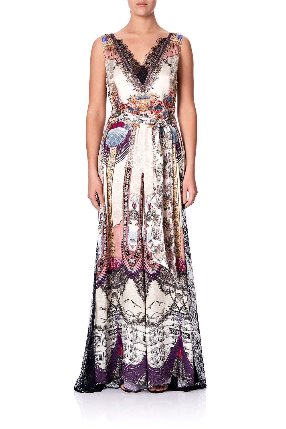 LACE TRIM JUMPSUIT WITH GODET VIOLET CITY