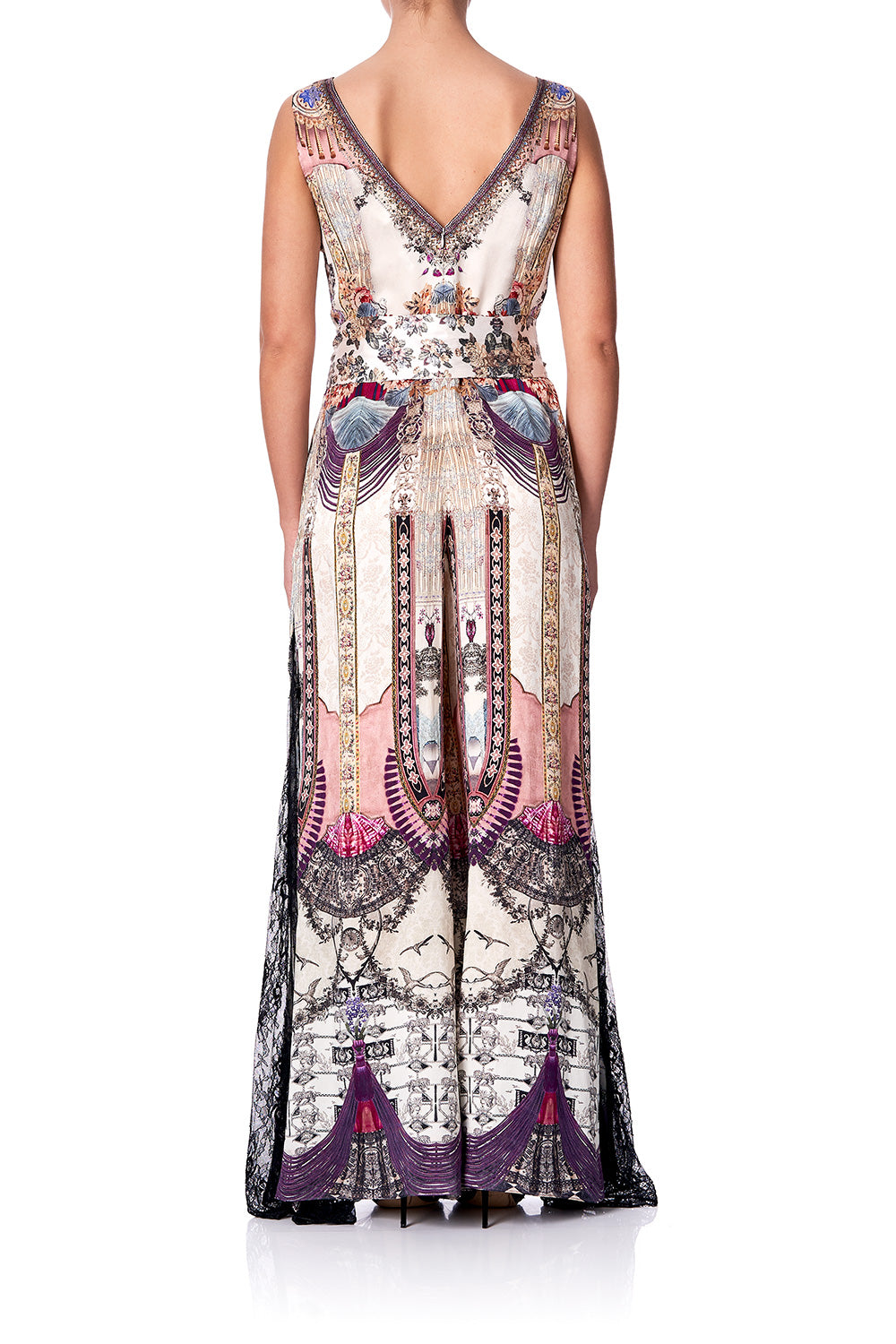 LACE TRIM JUMPSUIT WITH GODET VIOLET CITY