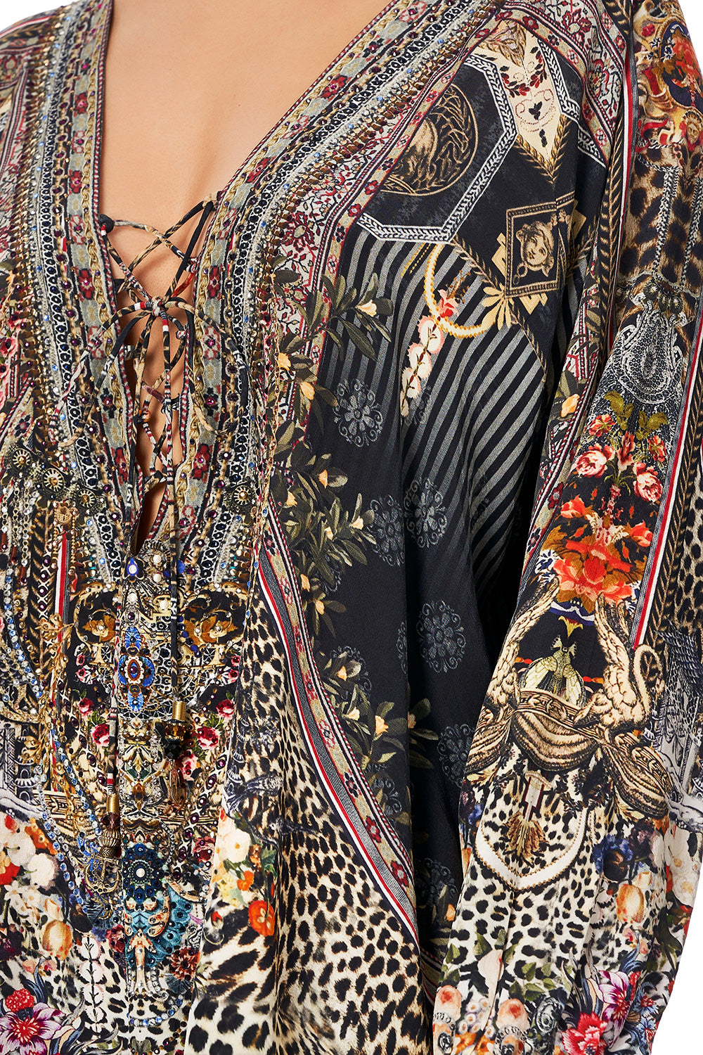 CAMILLA LACE UP BLOUSE MARAIS AT MIDNIGHT