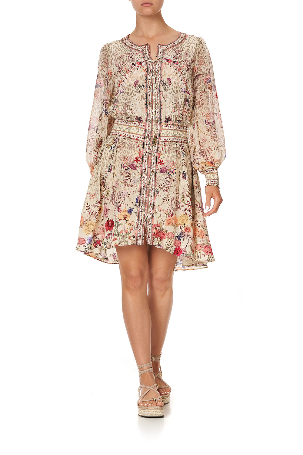 LACE UP SHIRRED WAIST DRESS DRIFTING DREAMER