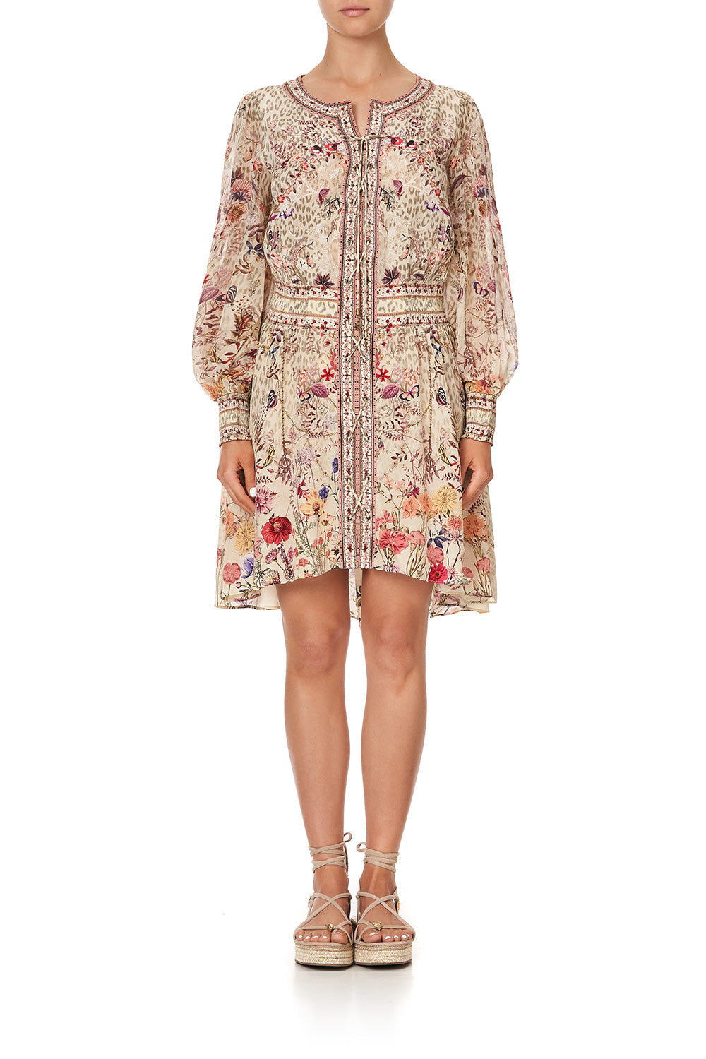 LACE UP SHIRRED WAIST DRESS DRIFTING DREAMER