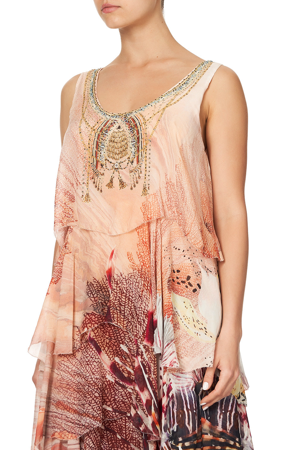 LAYERED FRILL LONG DRESS COASTAL TREASURE