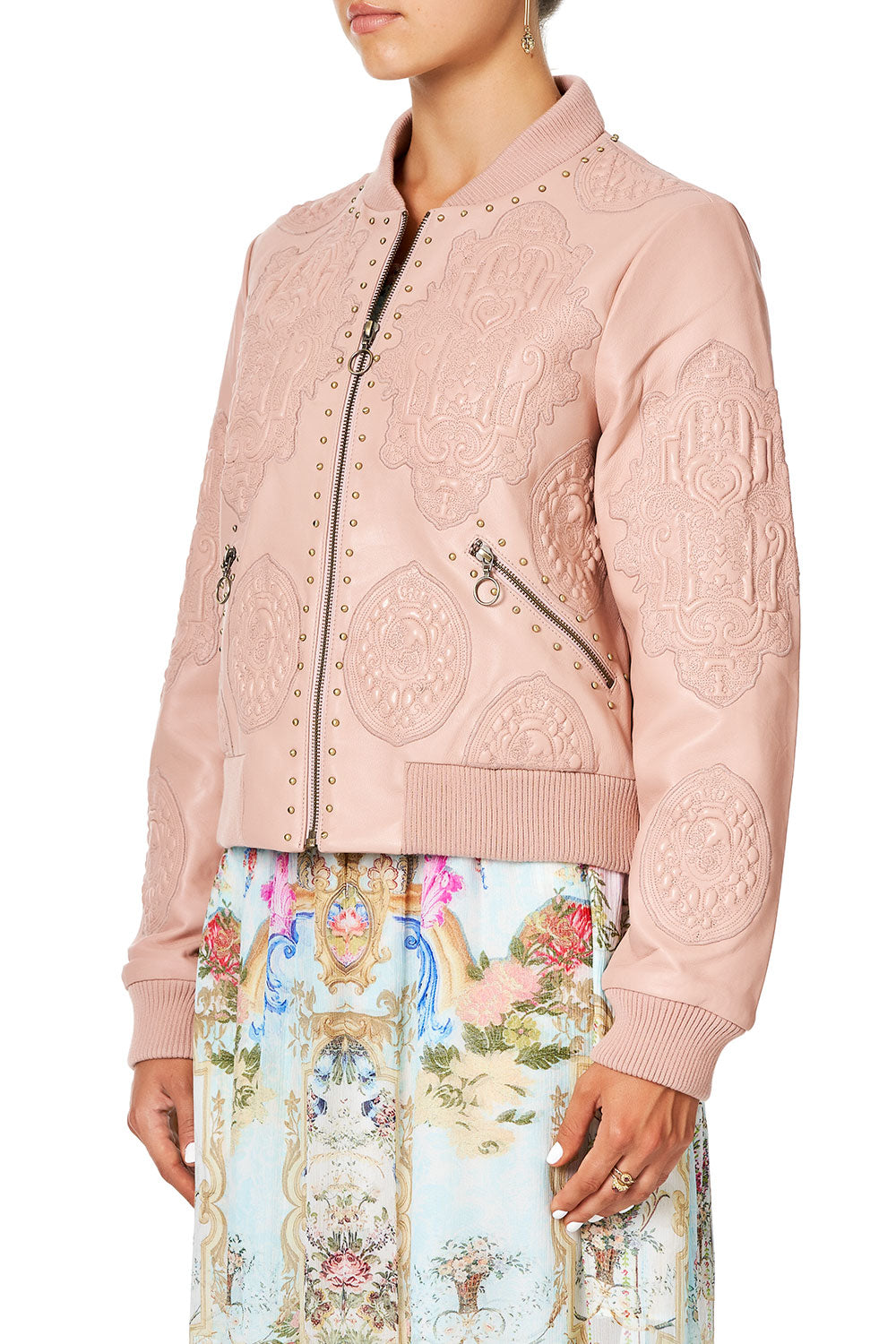 CAMILLA LEATHER BOMBER JACKET VERSAILLES SKY