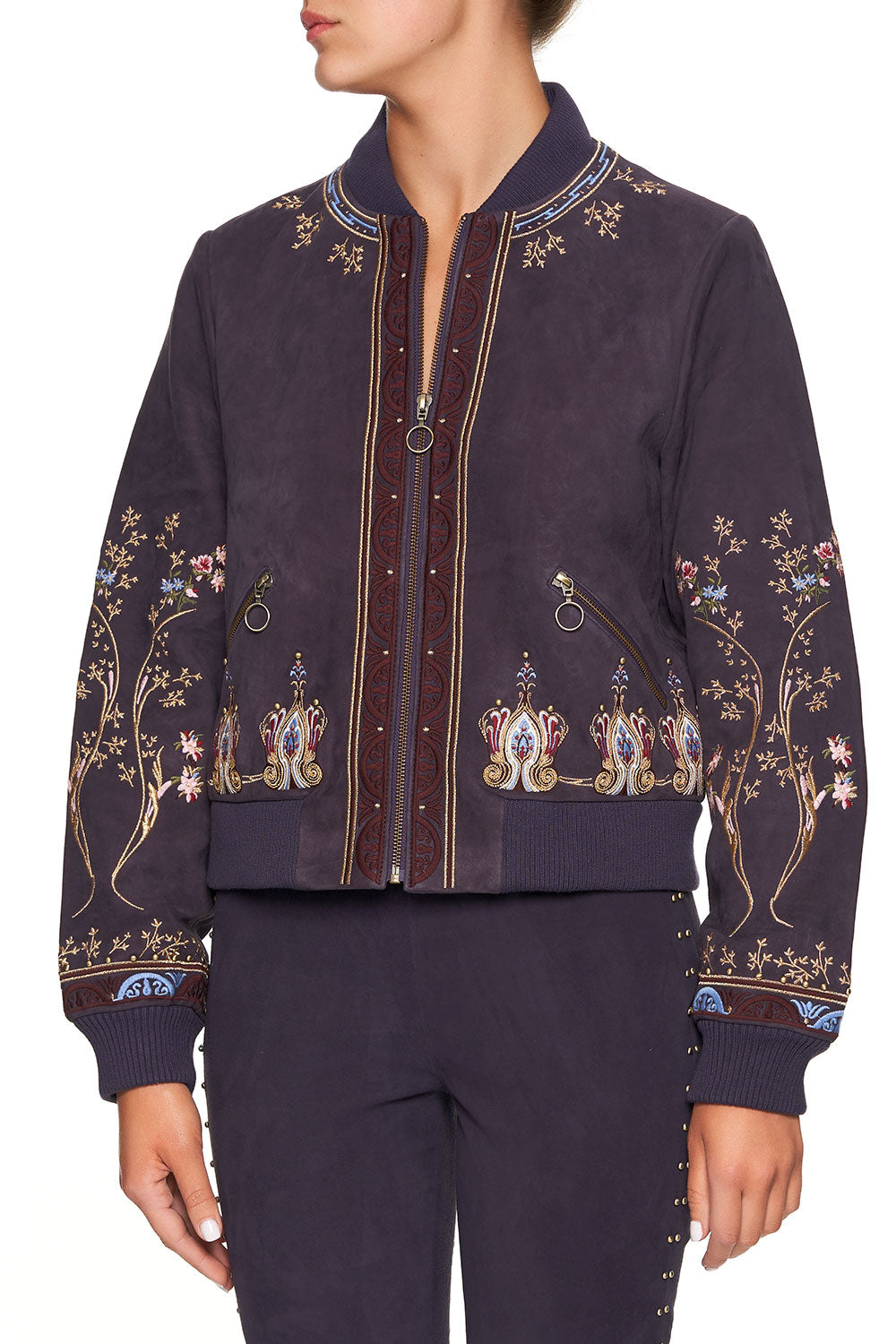 CAMILLA LEATHER BOMBER JACKET WILD FLOWER