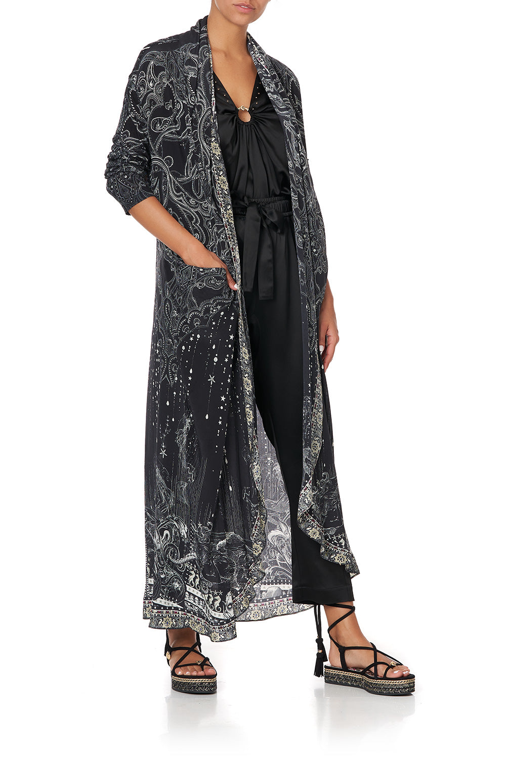 LONG CASUAL JACKET WITH POCKETS MIDNIGHT PEARL