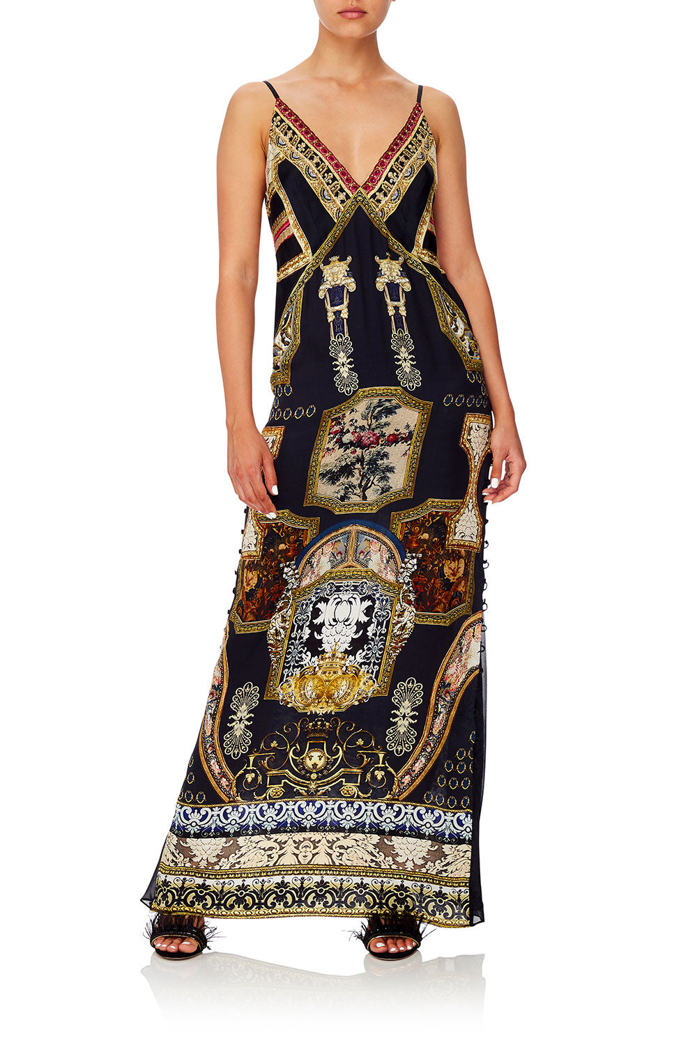 CAMILLA LONG GODET SLIP DRESS MIDNIGHT MEETING