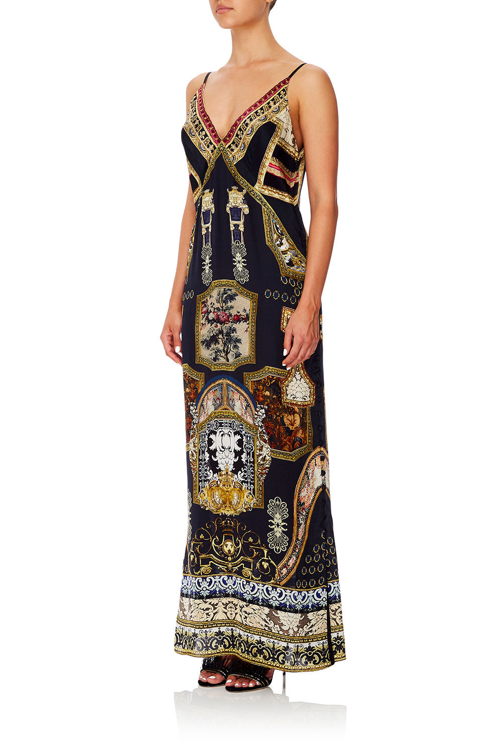 CAMILLA LONG GODET SLIP DRESS MIDNIGHT MEETING