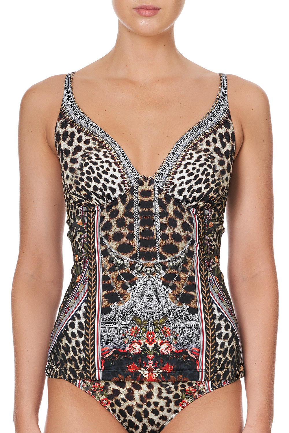 E CUP UNDERWIRE TANKINI TOP MARAIS AT MIDNIGHT