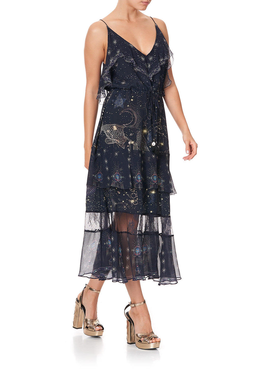 MIDI DRESS WITH NECKLINE FRILL ITS A SIGN