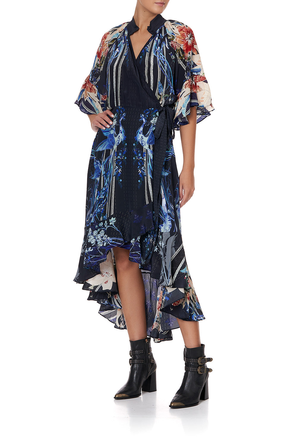 MIDI WRAP DRESS WITH RAGLAN SLEEVE MARE MYSTIQUE
