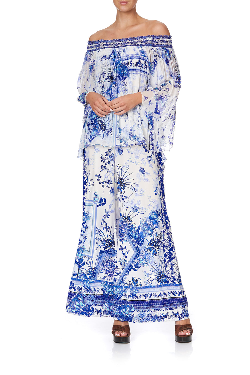 OFF SHOULDER SHIRRED BLOUSE CARDS FROM THE COAST