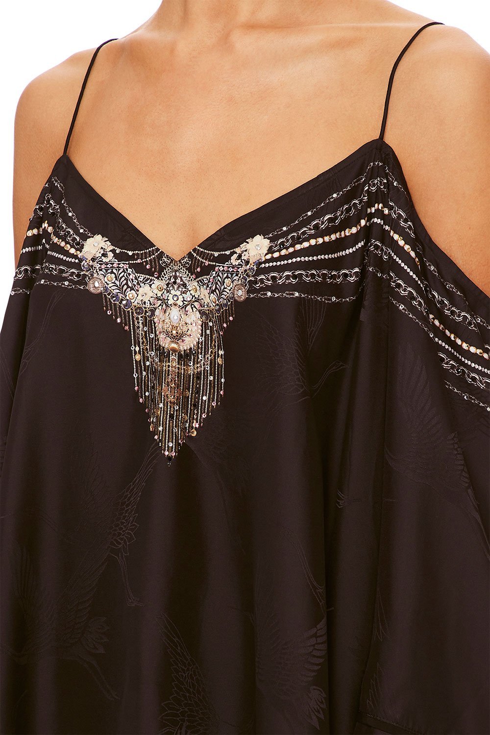 OFF SHOULDER FLARE SLEEVE TOP SOLID BLACK