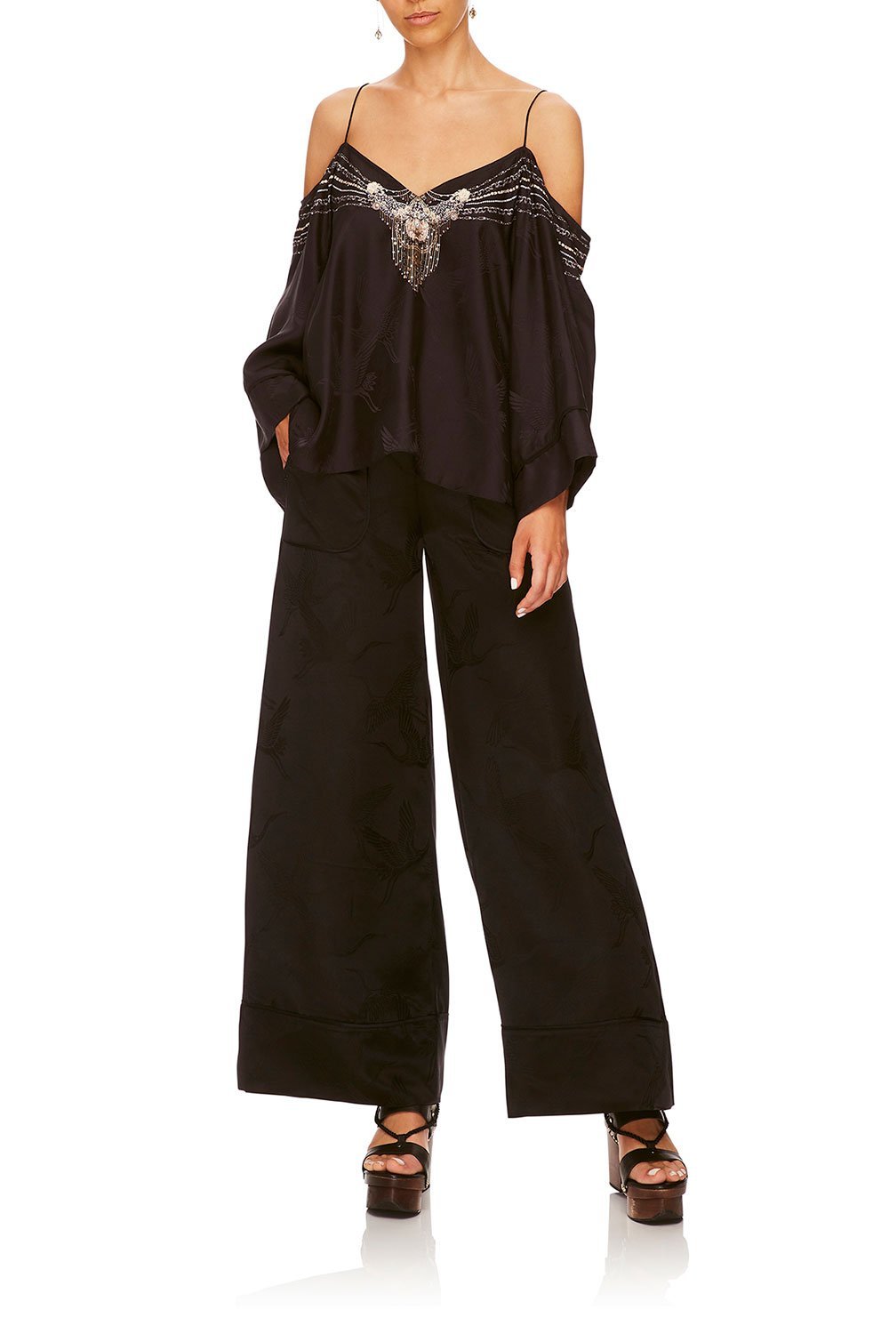 CAMILLA SOLID BLACK LOUNGE TROUSER W CUFFS