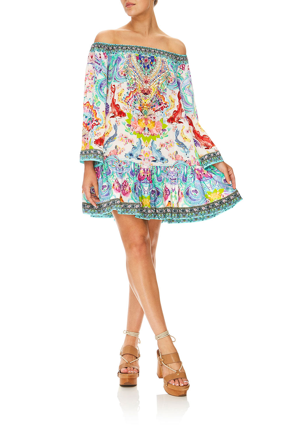 CAMILLA DRAGON DIVINITY OFF SHOULDER FRILL HEM DRESS