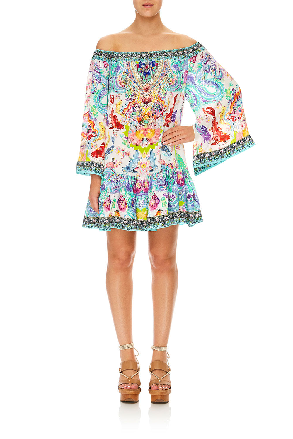 CAMILLA DRAGON DIVINITY OFF SHOULDER FRILL HEM DRESS