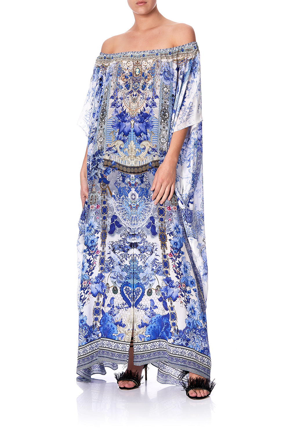 OFF SHOULDER KAFTAN WITH SPLIT PAINTED PROVINCIAL