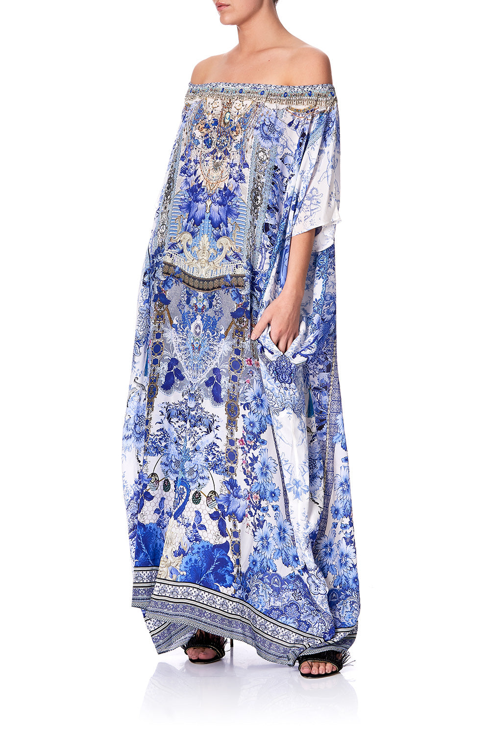 OFF SHOULDER KAFTAN WITH SPLIT PAINTED PROVINCIAL