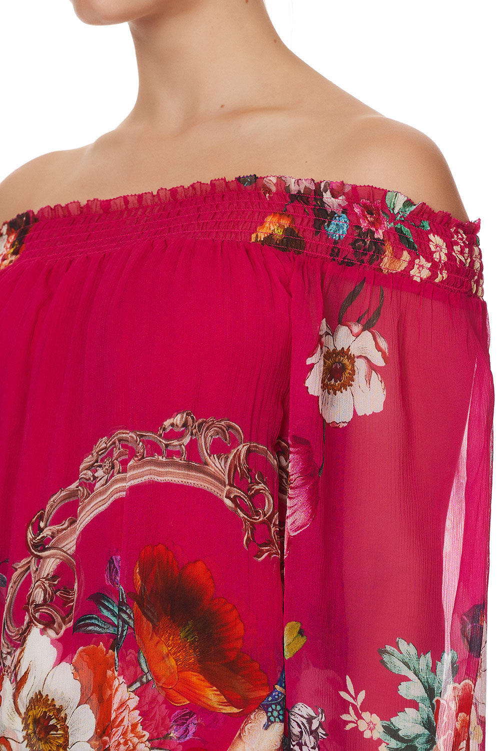 OFF SHOULDER SHIRRED BLOUSE APPLE EYED