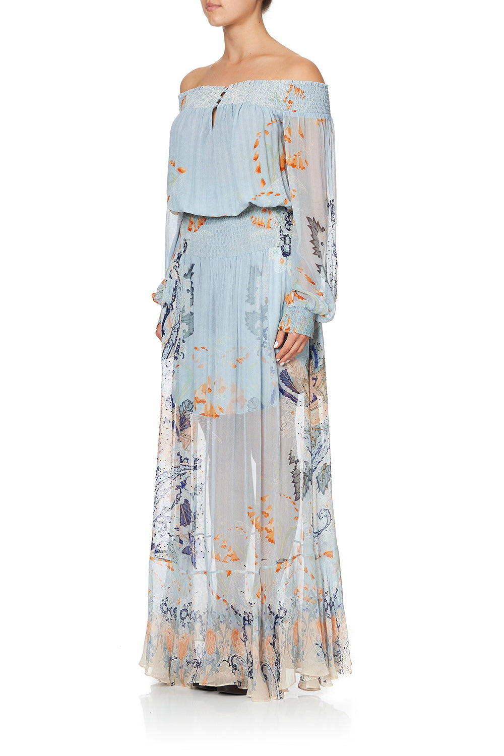 OFF SHOULDER SHIRRED DRESS FRASER FANTASIA