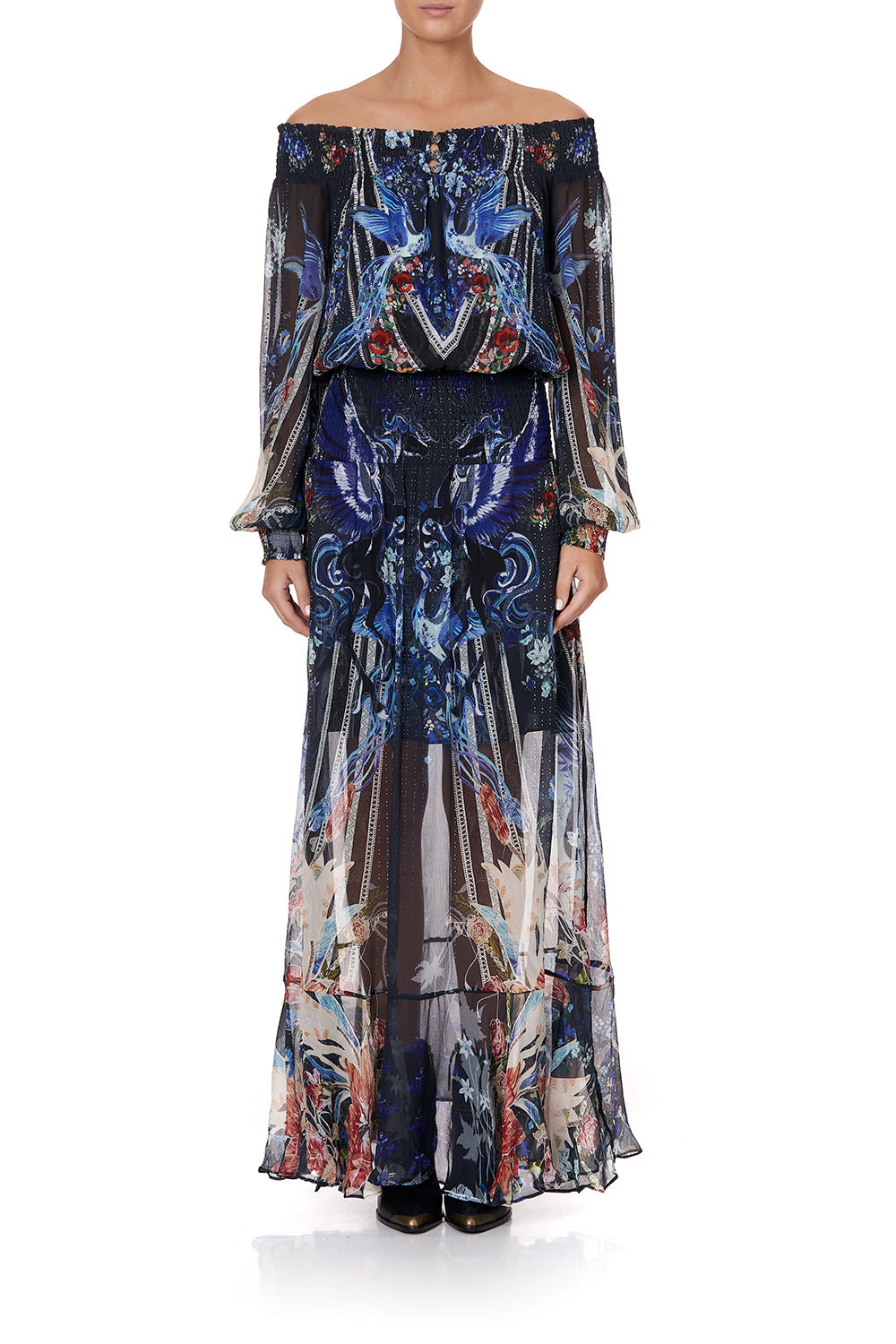 OFF SHOULDER SHIRRED DRESS MARE MYSTIQUE