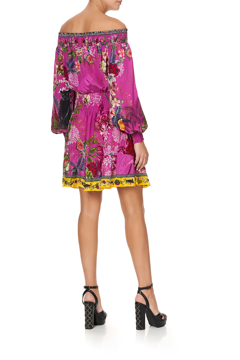 OFF SHOULDER SHORT DRESS JUNGLE LANGUAGE