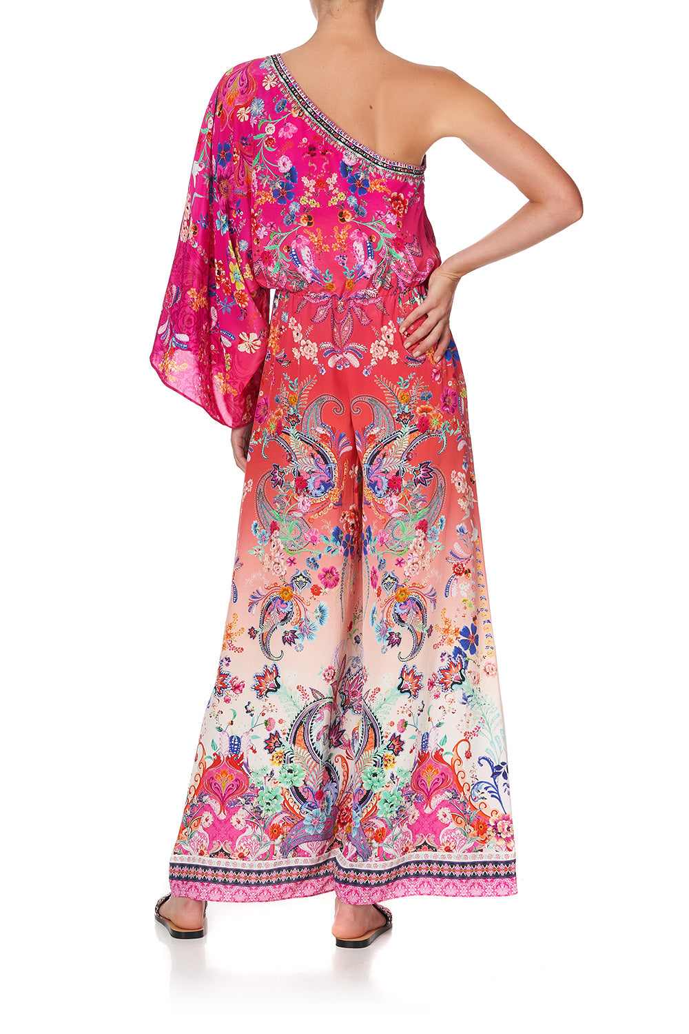 ONE SHOULDER FLARED JUMPSUIT FREE LOVE