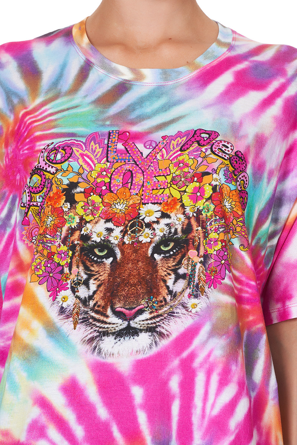 OVERSIZE TIE-DYE BAND TEE LET THE SUN SHINE