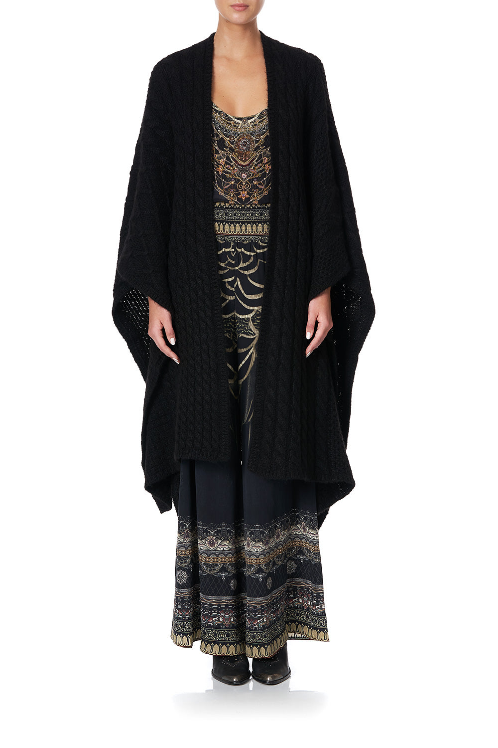 PATCHWORK KNIT THROW OVER SOLID BLACK