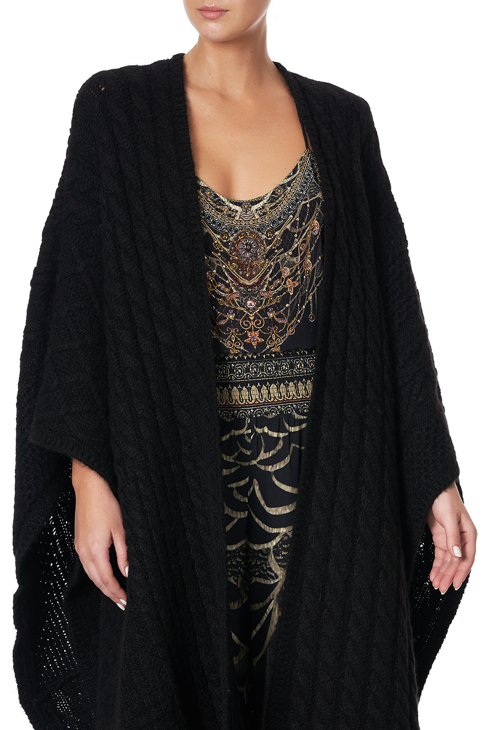 PATCHWORK KNIT THROW OVER SOLID BLACK