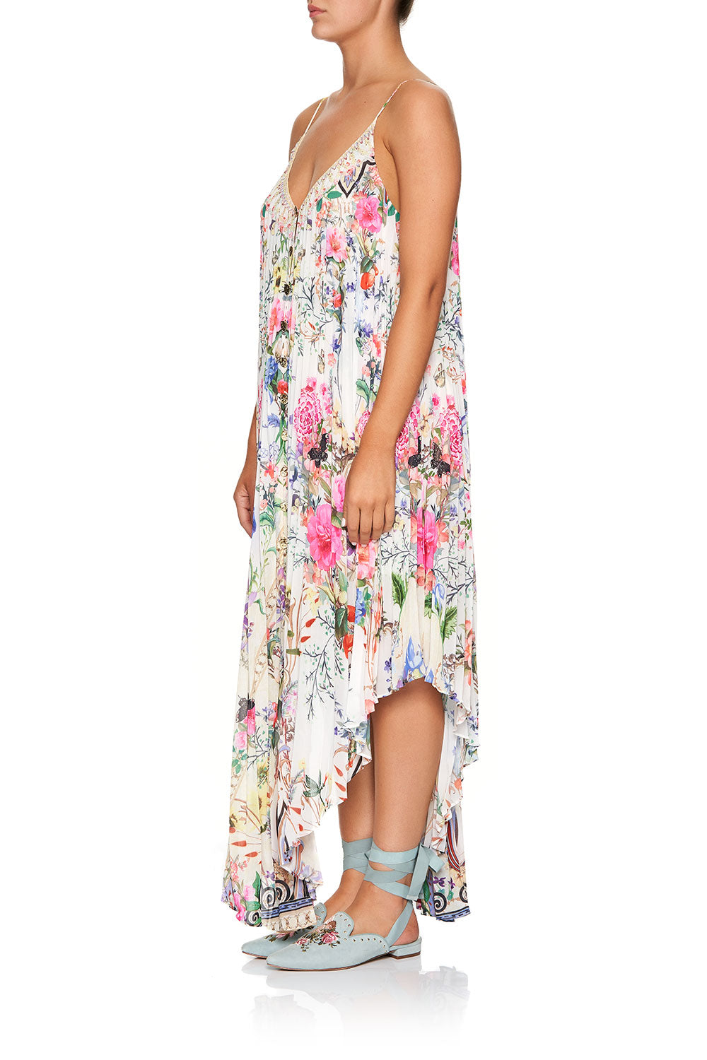 PLEATED BUTTON FRONT SLIP DRESS BOHEME