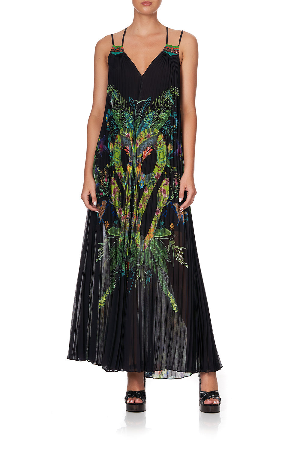 PLEATED MAXI DRESS WITH YOKE RIVER CRUISE
