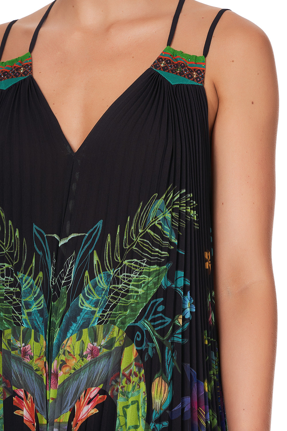 PLEATED MAXI DRESS WITH YOKE RIVER CRUISE