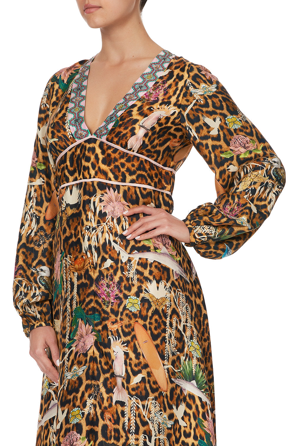 PRINTED LANTERN SLEEVE DRESS FAUNA ELECTRO