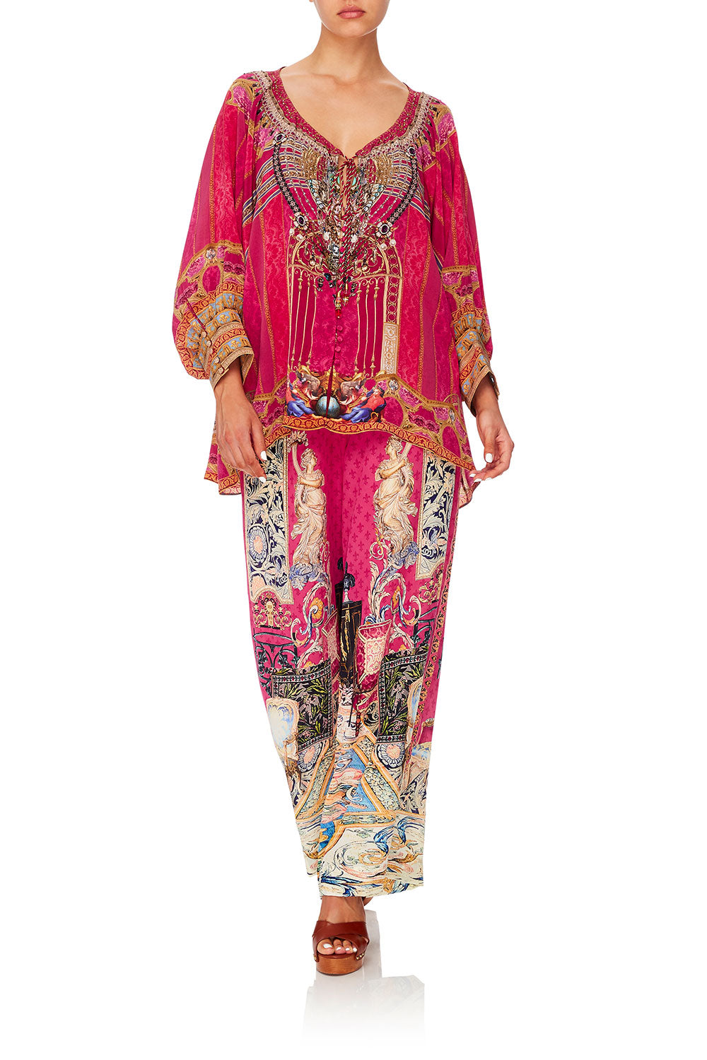 CAMILLA RAGLAN SLEEVE BUTTON UP TOP LOUNGE HOUR