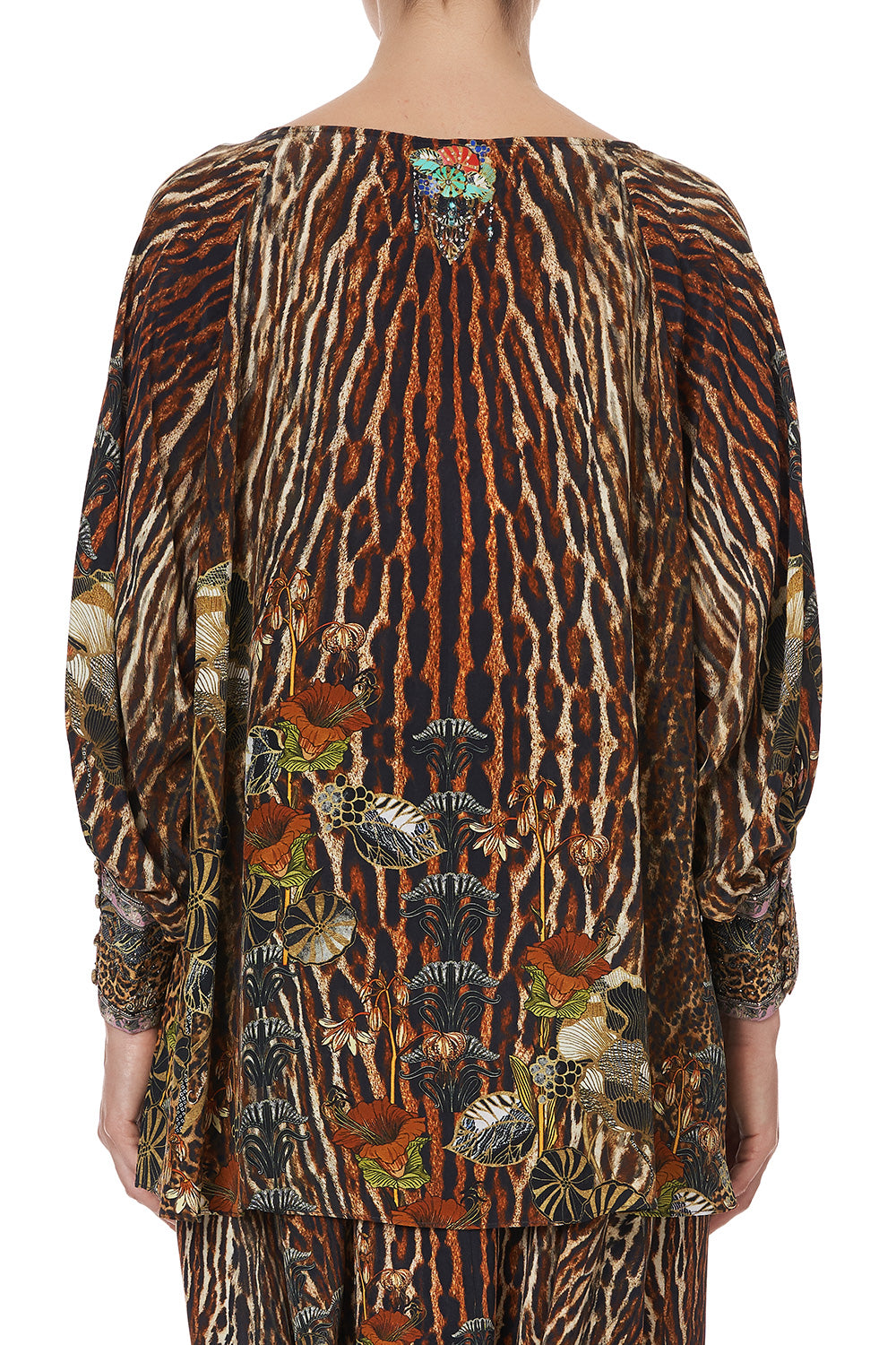 RAGLAN SLEEVE BUTTON UP TOP WILD AZAL