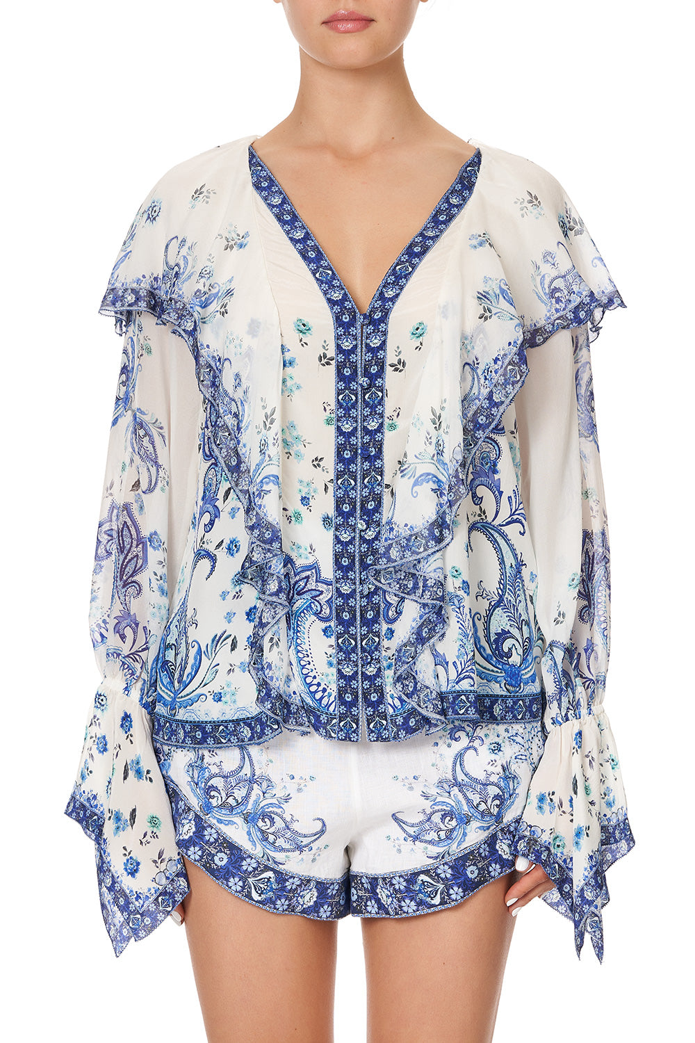 RUFFLE FRONT BLOUSE TALKING ABOUT A REVOLUTION