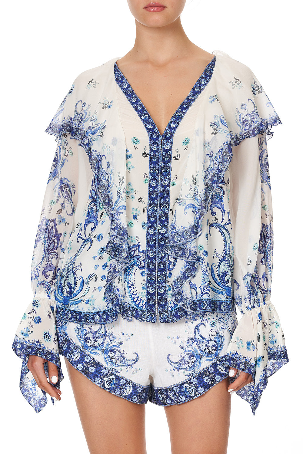 RUFFLE FRONT BLOUSE TALKING ABOUT A REVOLUTION