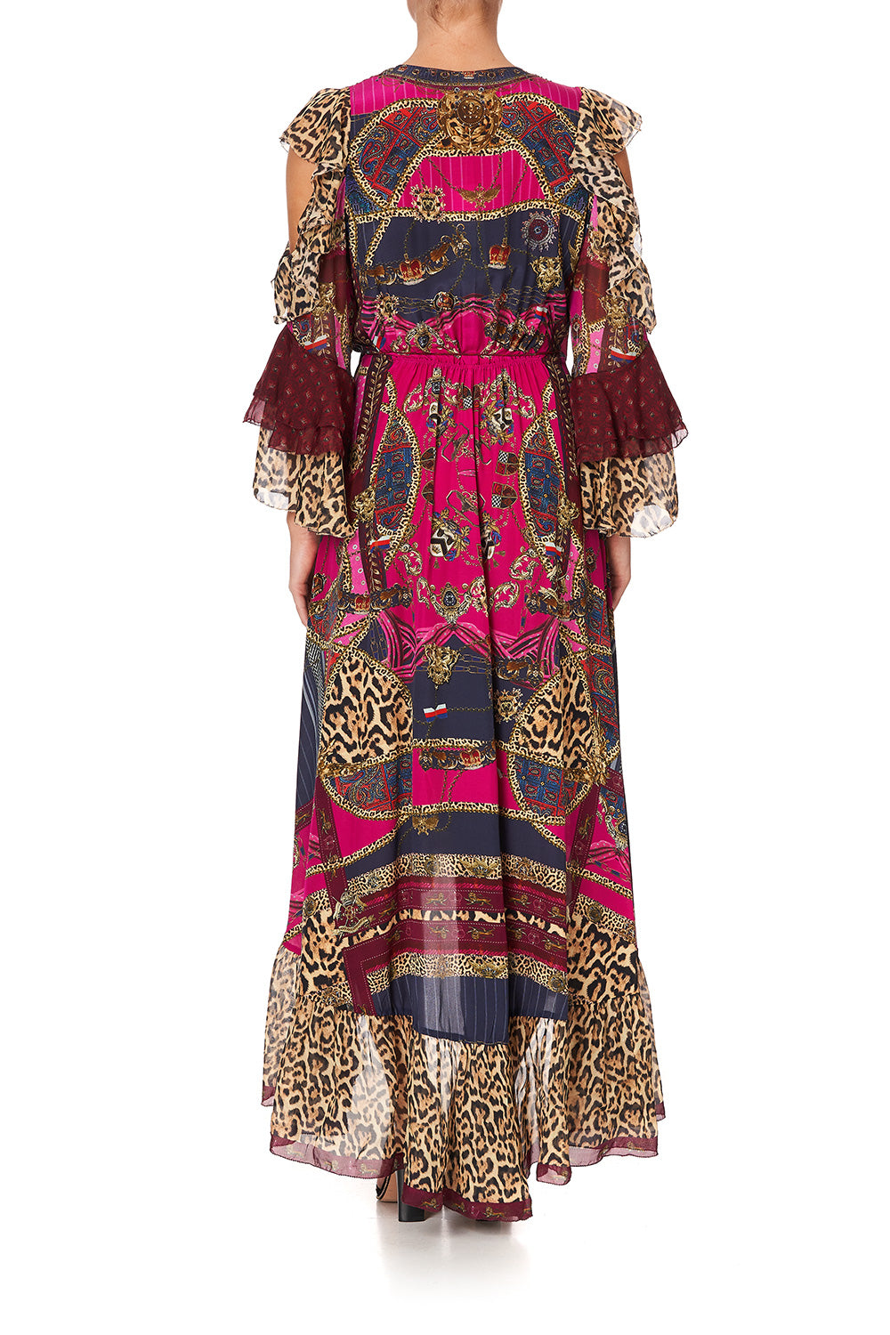 RUFFLE SLEEVE WRAP DRESS DINING HALL DARLING