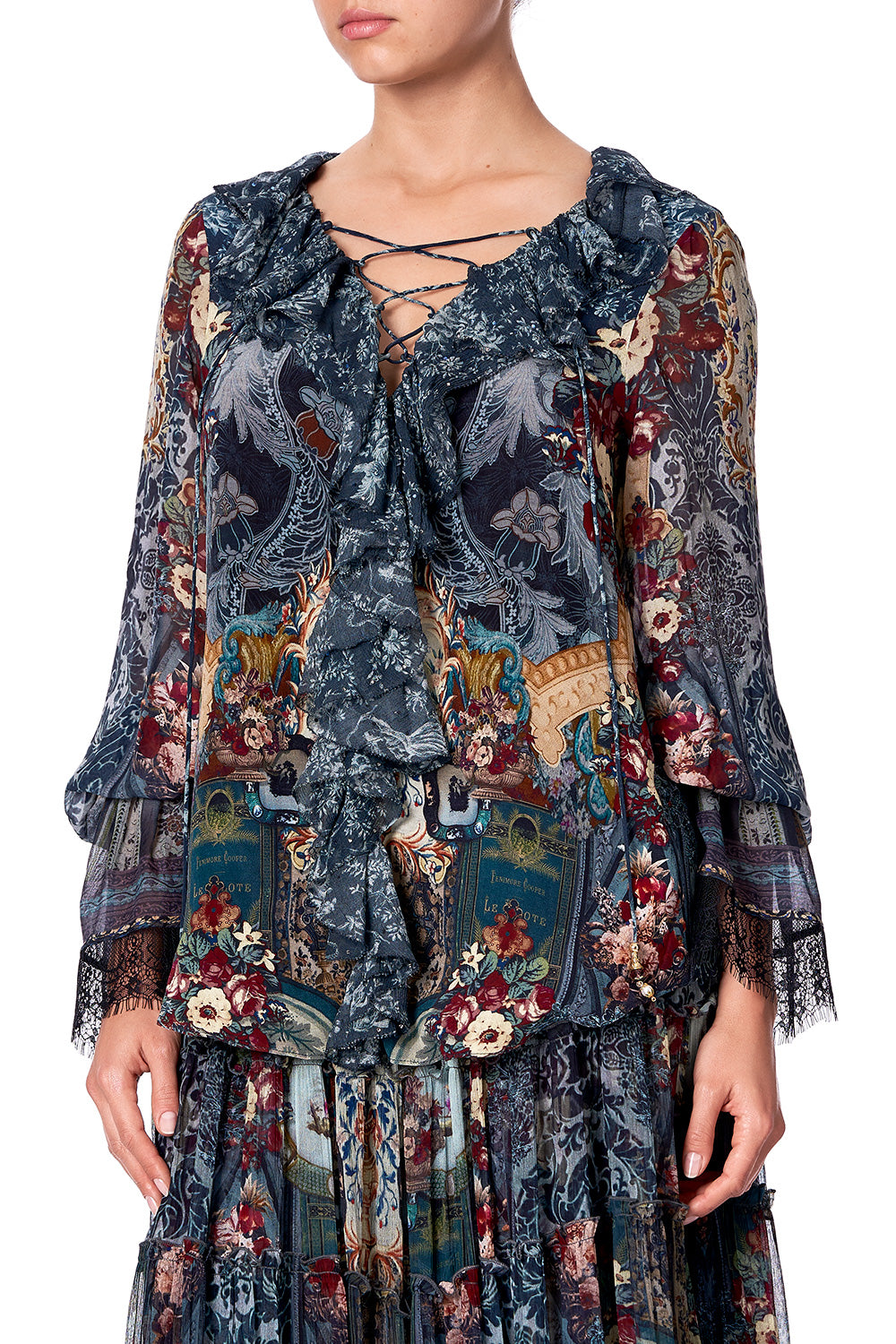 LACE UP RUFFLE BLOUSE HOTEL BOHEME