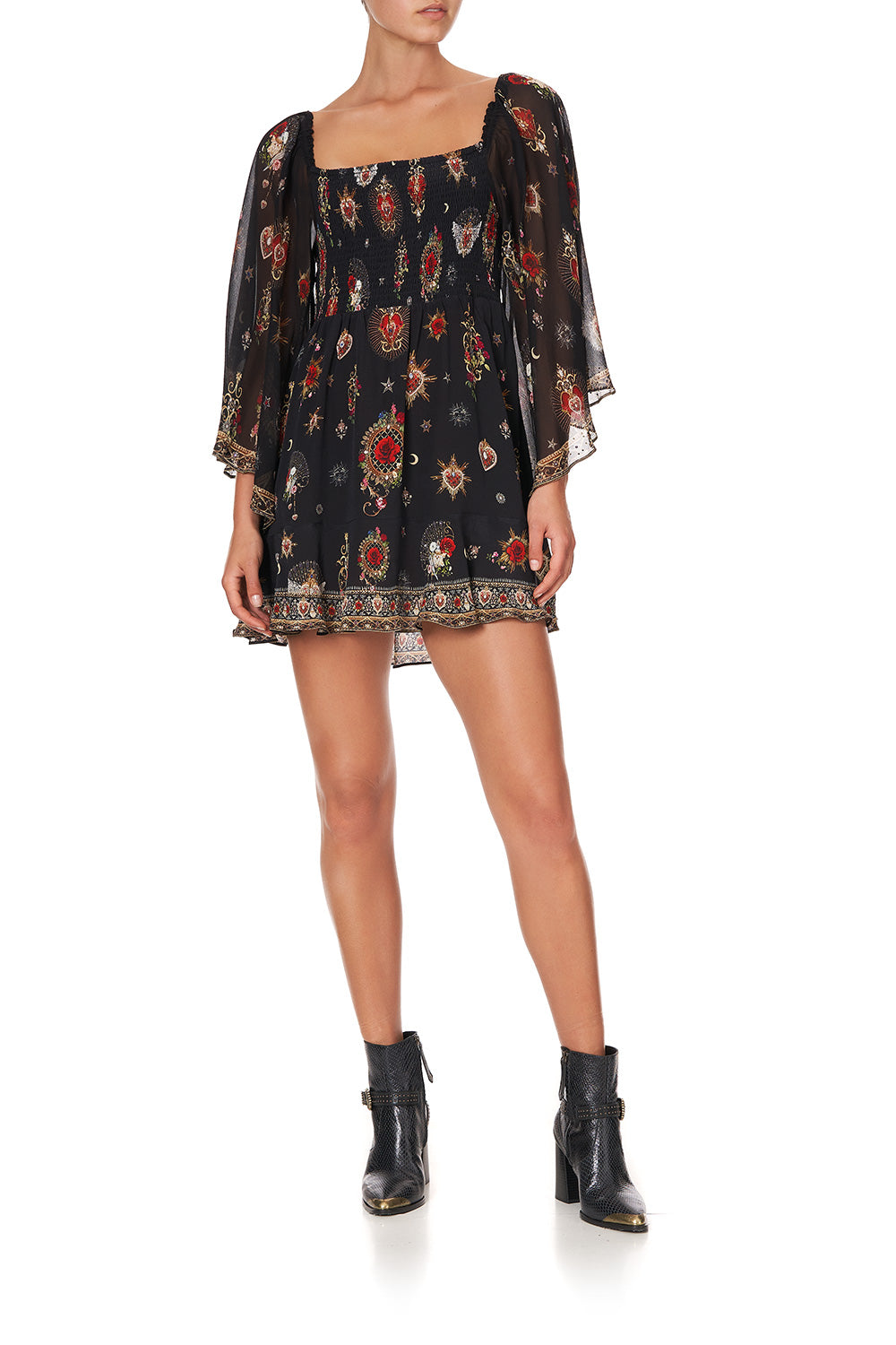 SHIRRED BODICE MINI DRESS MONTAGUES CAPULET